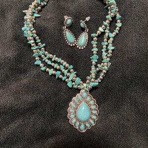 Turquoise and Silver Necklace and Earring Set